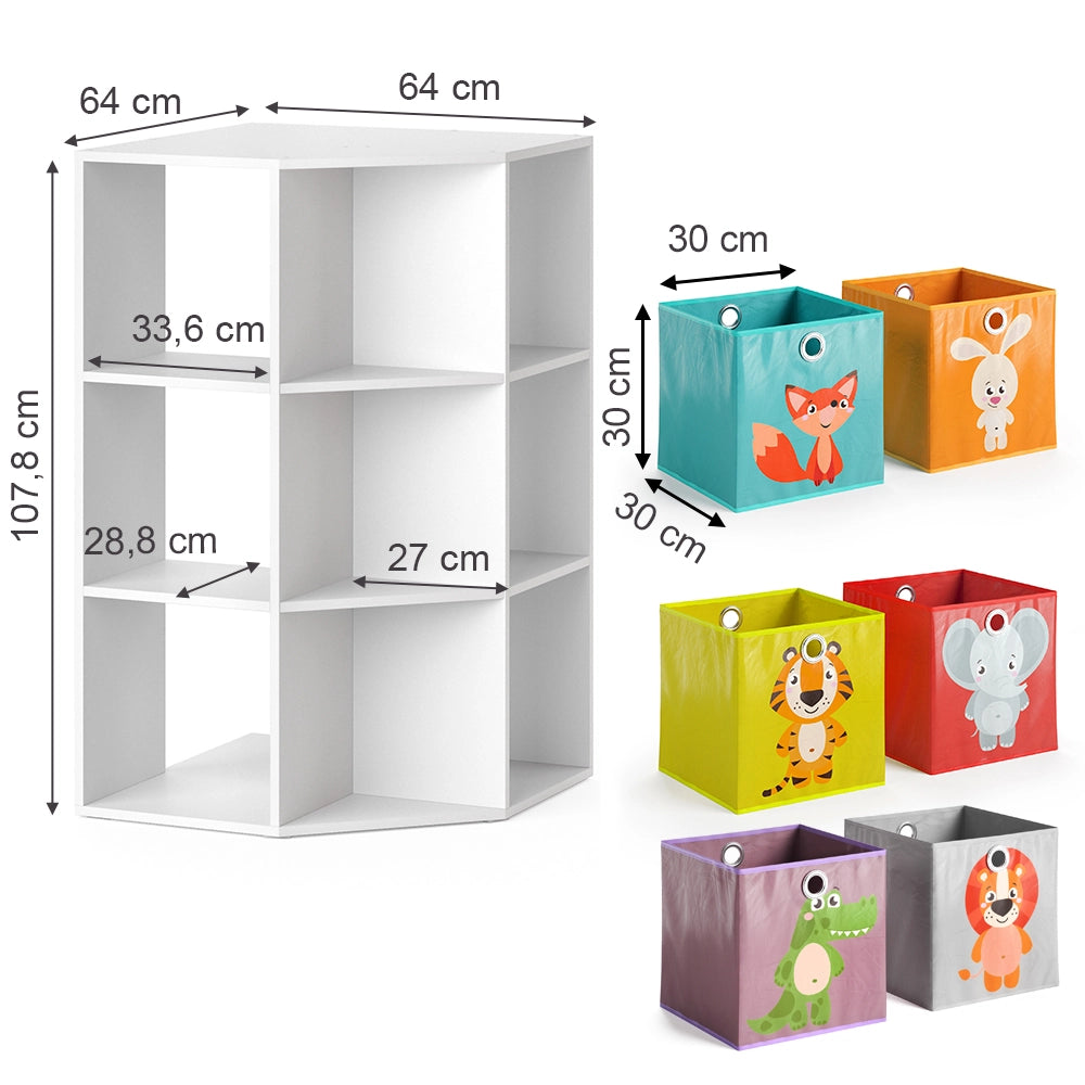 Vicco Libreria bambini Bianco 64 x 107.8 cm con 6 scatole pieghevoli opt.1