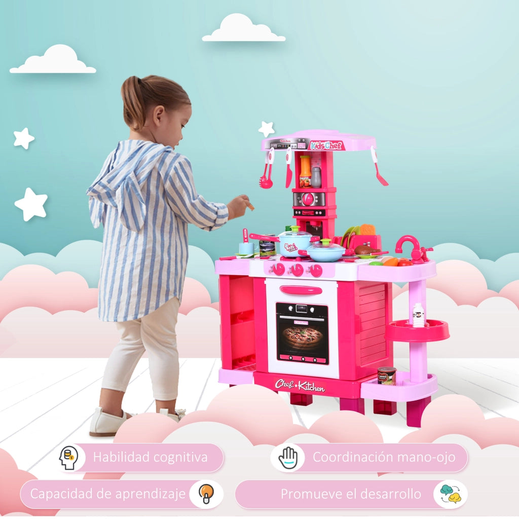 Cucina Giocattolo per Bambini 3+ Anni ¨C Xylo ¨C 38 Accessori con Luce e Suono Rosa 78x29x87cm