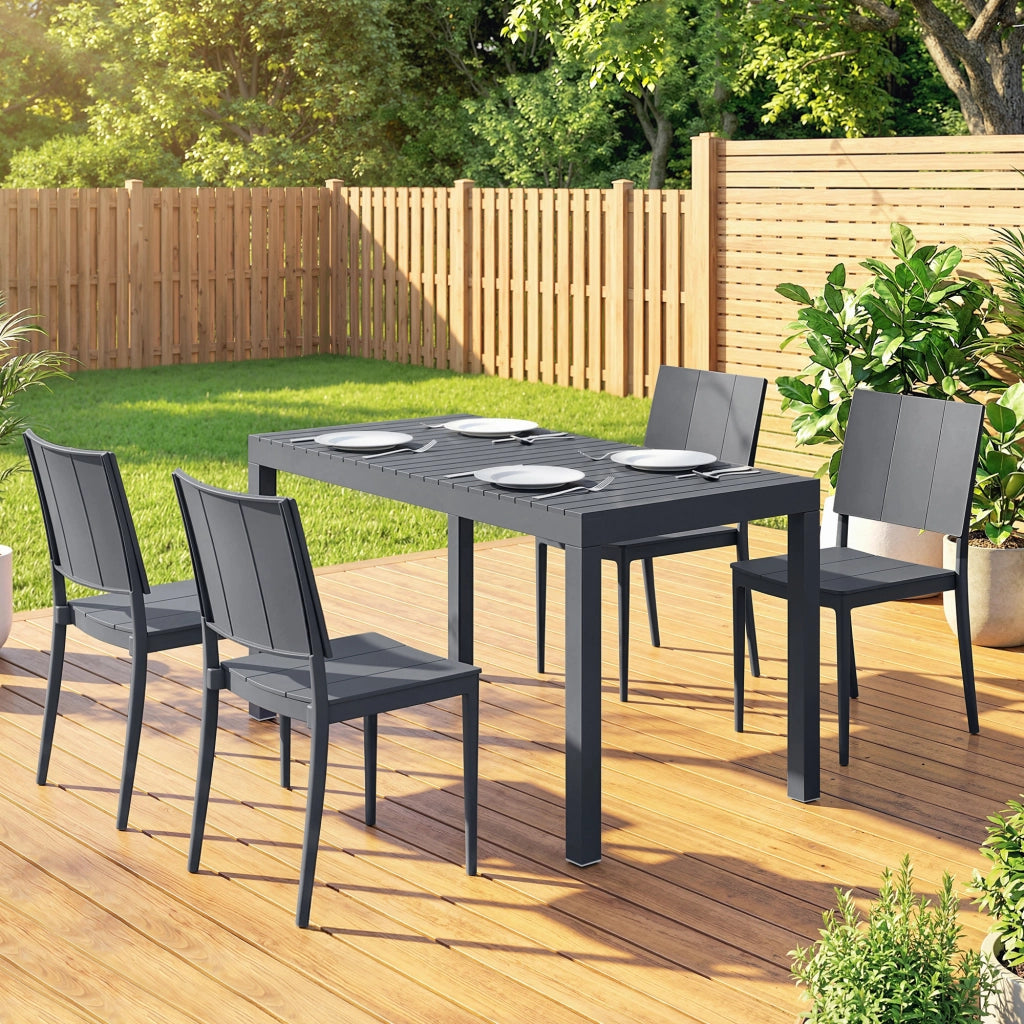 Set Giardino 5 Pezzi ¨C Tavolo Largo con 4 Sedie Impilabili ¨C zephmum ¨C Grigio Scuro