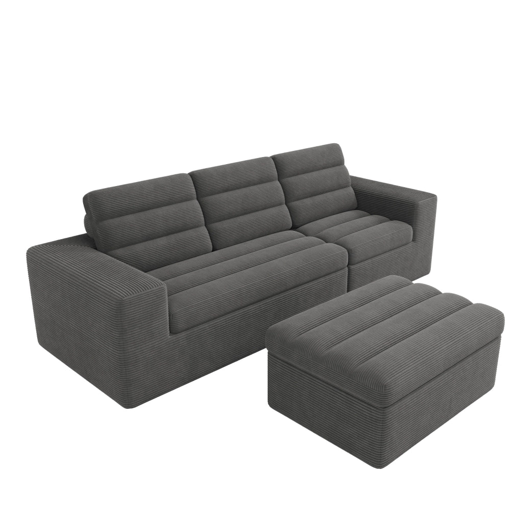 Divano angolare modulare a L 253x161x89 cm in corduroy; grigio scuro