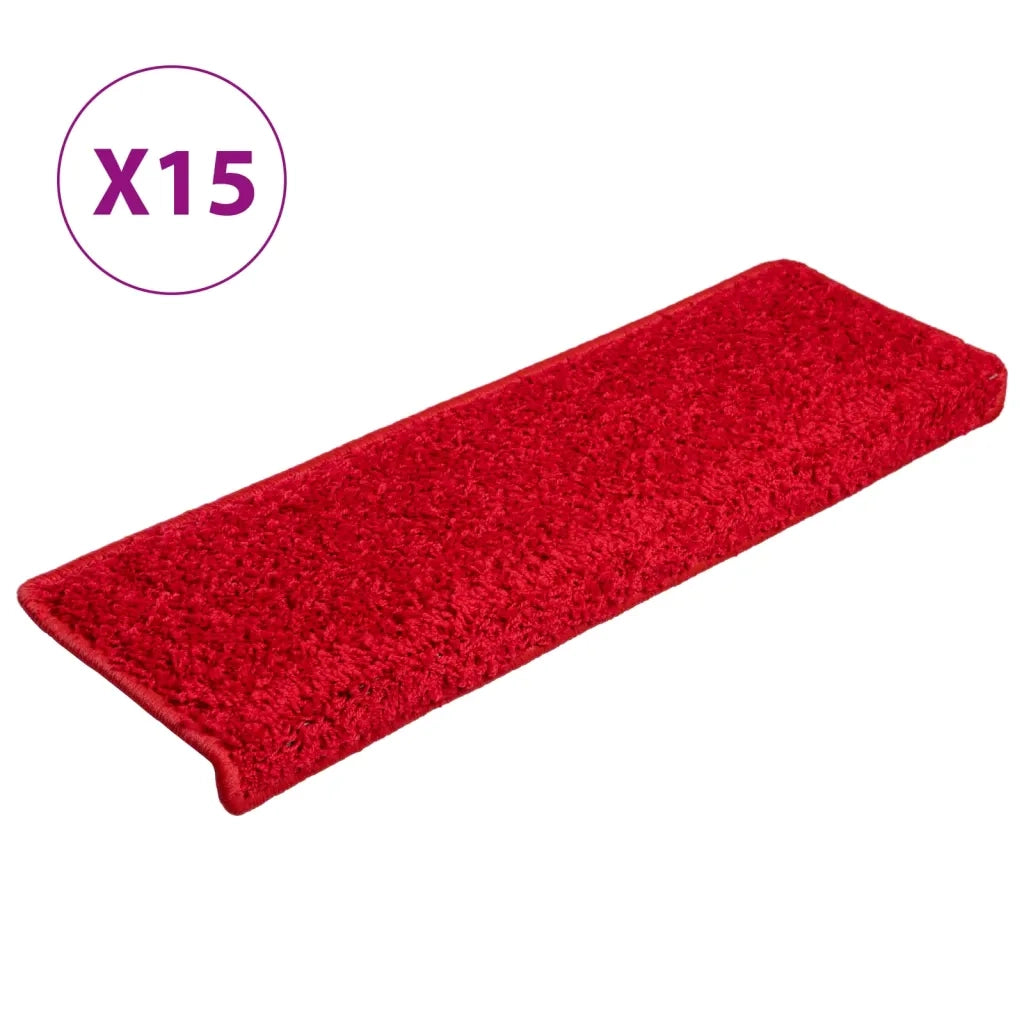 Tappetini per scale 15 pz 65x21x4 cm Rosso Bordo rettangolare 134582
