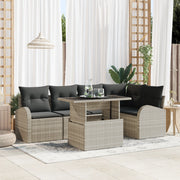 Set Divano da Giardino 6 Pezzi con Cuscini Grigio Chiaro Polyrattan