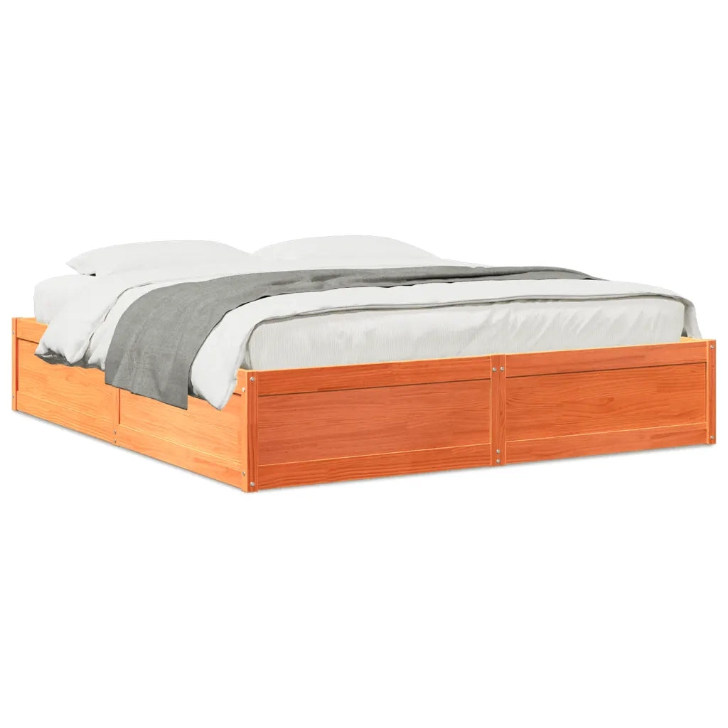 Letto senza Materasso-Struttura Letto Marrone Cera 200x200 cm in Legno di Pino 184129