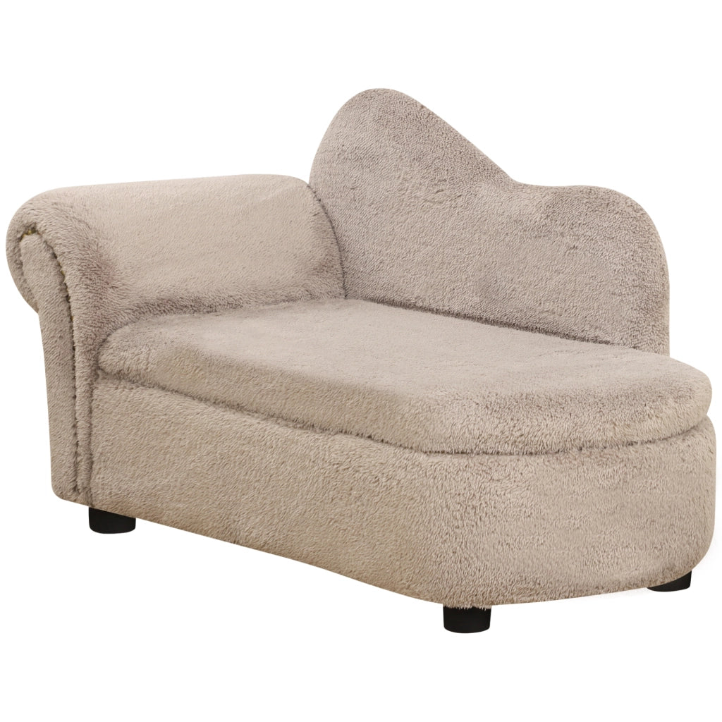 Divano per Cani Rialzato con Spazio Portaoggetti a Scomparsa, Divano Imbottito in Legno e Tessuto Vellutato, 80x40x46 cm, Beige