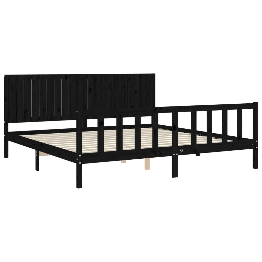 Giroletto con Testiera Nero 200x200 cm in Legno Massello 3192970