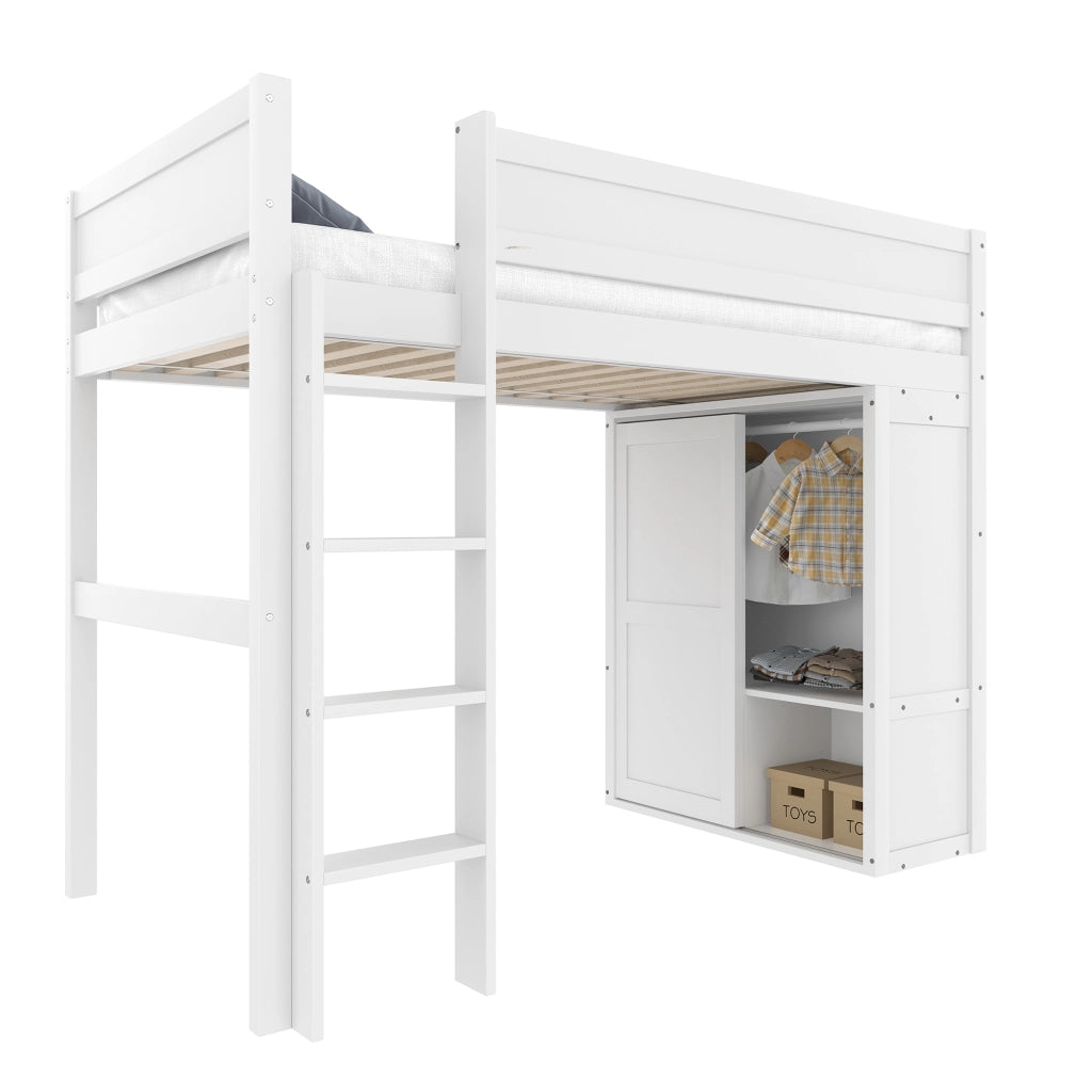 Letto a castello bianco in pino con armadio integrato funzione contenitore e dimensioni 90x200 cm
