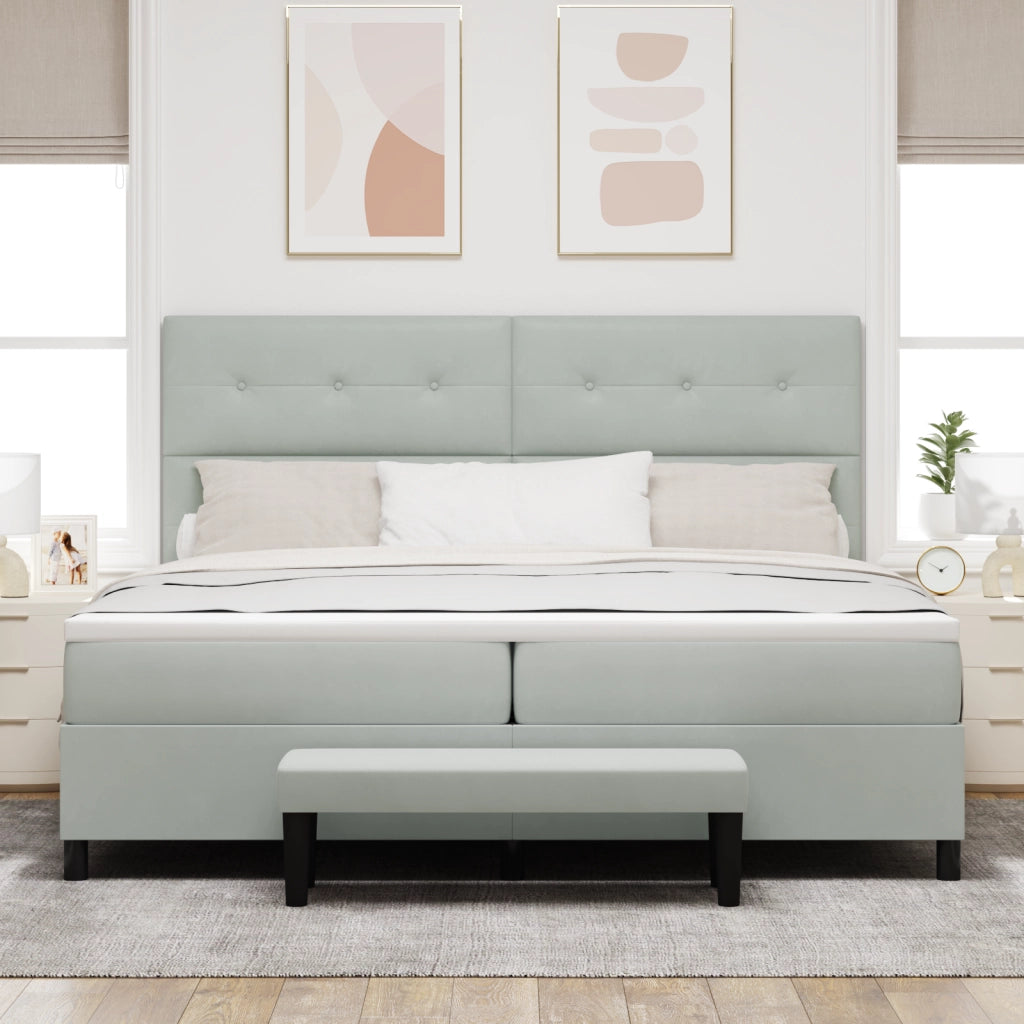 Letto con Rete a Molla e Materasso & Panca Grigio Chiaro 200x200 cm Velluto