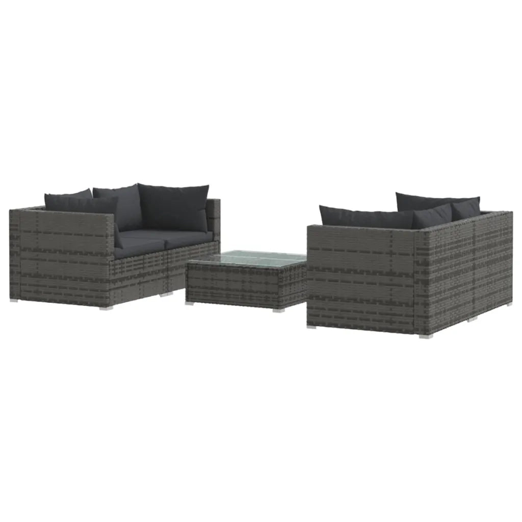 Set Divani da Giardino 5 pz con Cuscini in Polyrattan Grigio cod mxl 44408