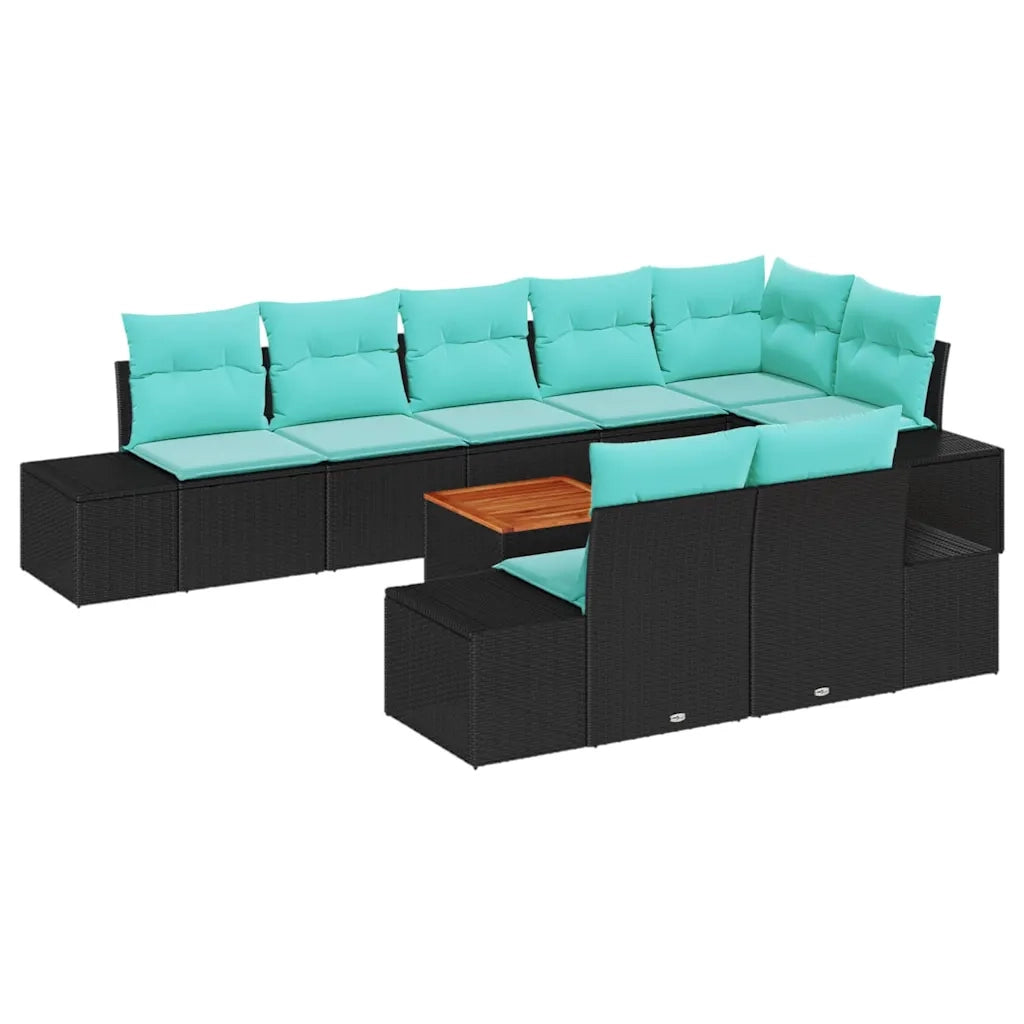 Set Divano da Giardino 9 pz Nero polyrattan 3347977