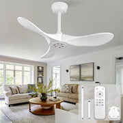 Ventilatore da soffitto bianco design moderno 36 pollici, 3 pale legno massello, senza illuminazione, motore DC reversibile silenzioso