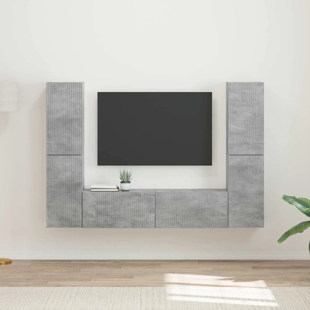 Set mobile TV 6 pcs Grigio cemento Legno multistrato