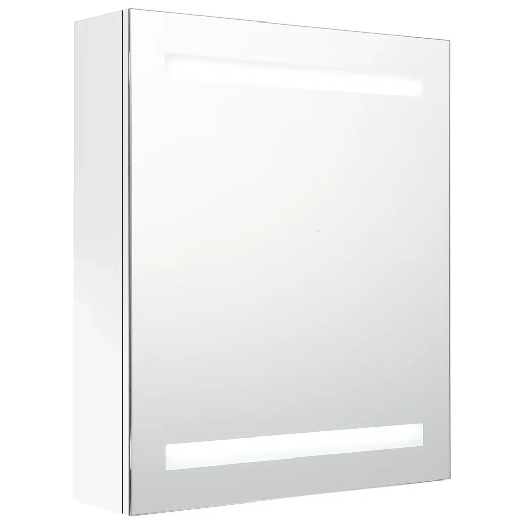 Armadietto Bagno | Armadio da bagno con Specchio e LED Bianco Lucido 50x14x60 cm