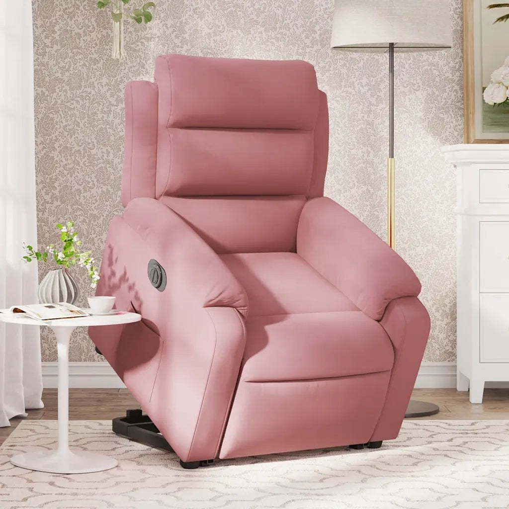 Poltrona Alzapersona Reclinabile Elettrica Rosa in Velluto 3205118