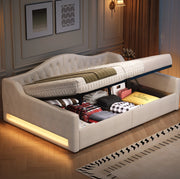 Letto a giorno imbottito 140x200 con LED e vano contenitore