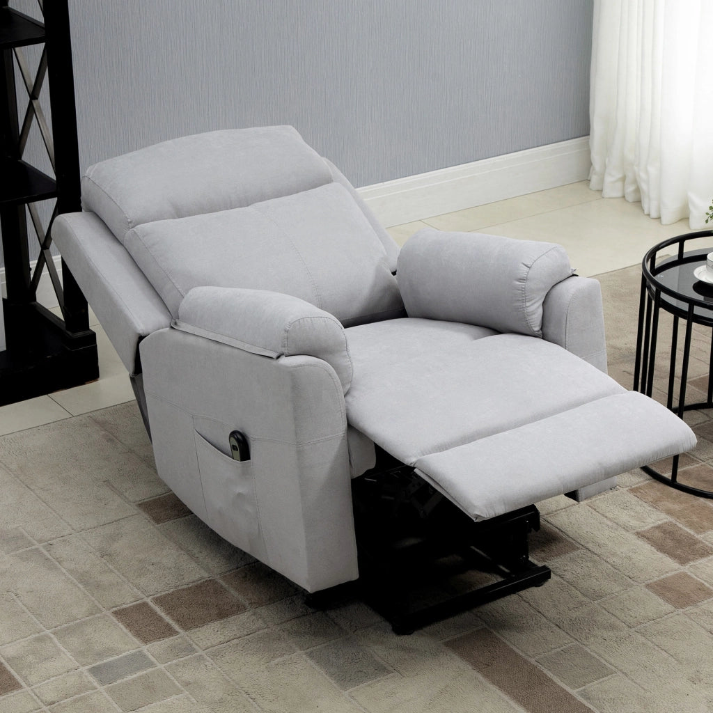 Poltrona relax elettrica alzapersona con telecomando ¨C Xylo ¨C tessuto grigio chiaro con tasche laterali
