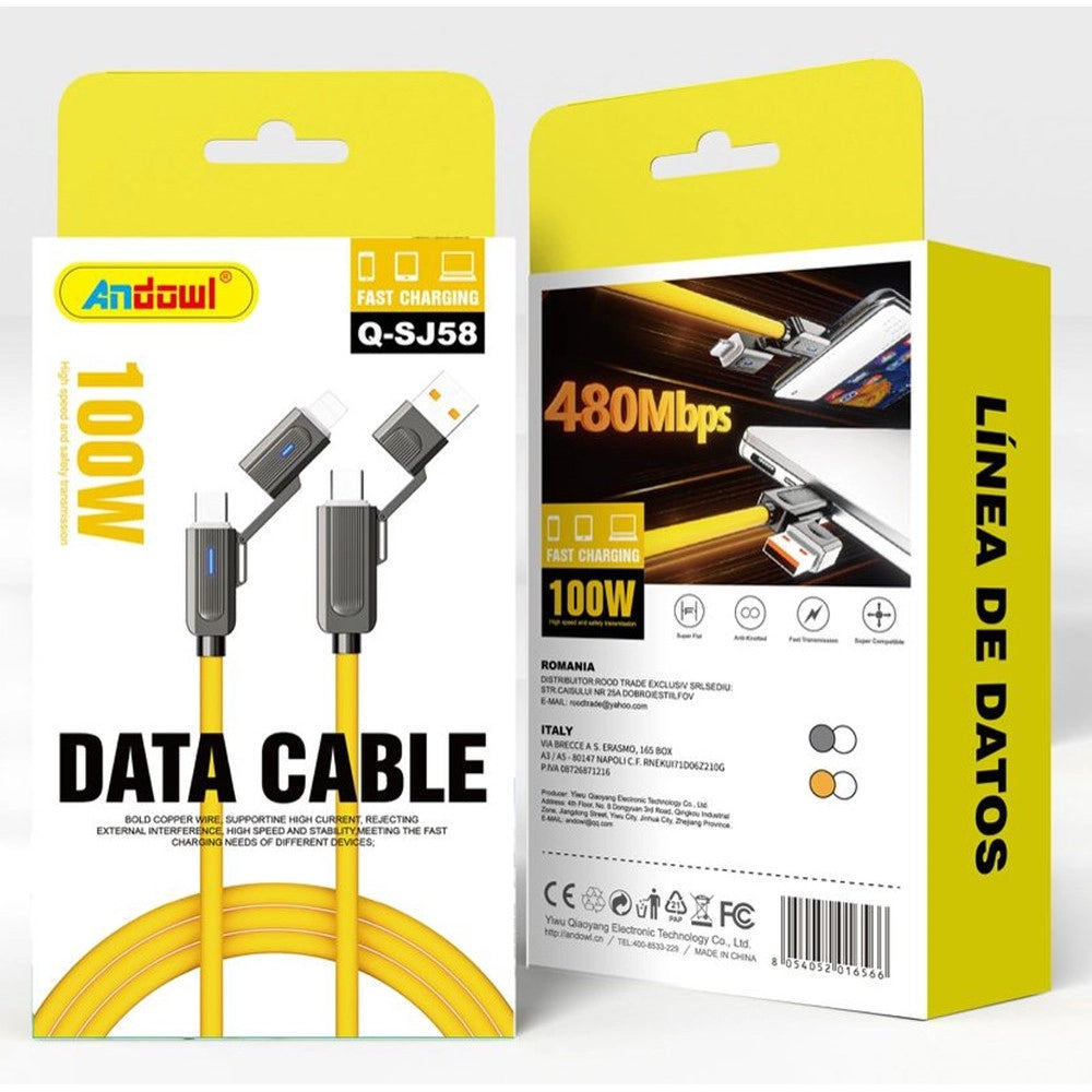 Trade Shop - Cavo Usb 4 In 1 Trasferimento Dati 480mbps Ricarica Rapida Da 100 W 1,5 Mt Q-sj58 -