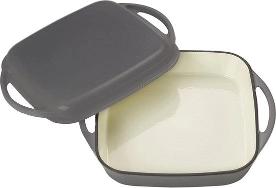 Set di padella e padella 2 in 1 - teglia di cottura in ghisa con coperchio - adatto per forno, griglia, BBQ e induzione - grigio - 15 litri - Ø 24,6 cm