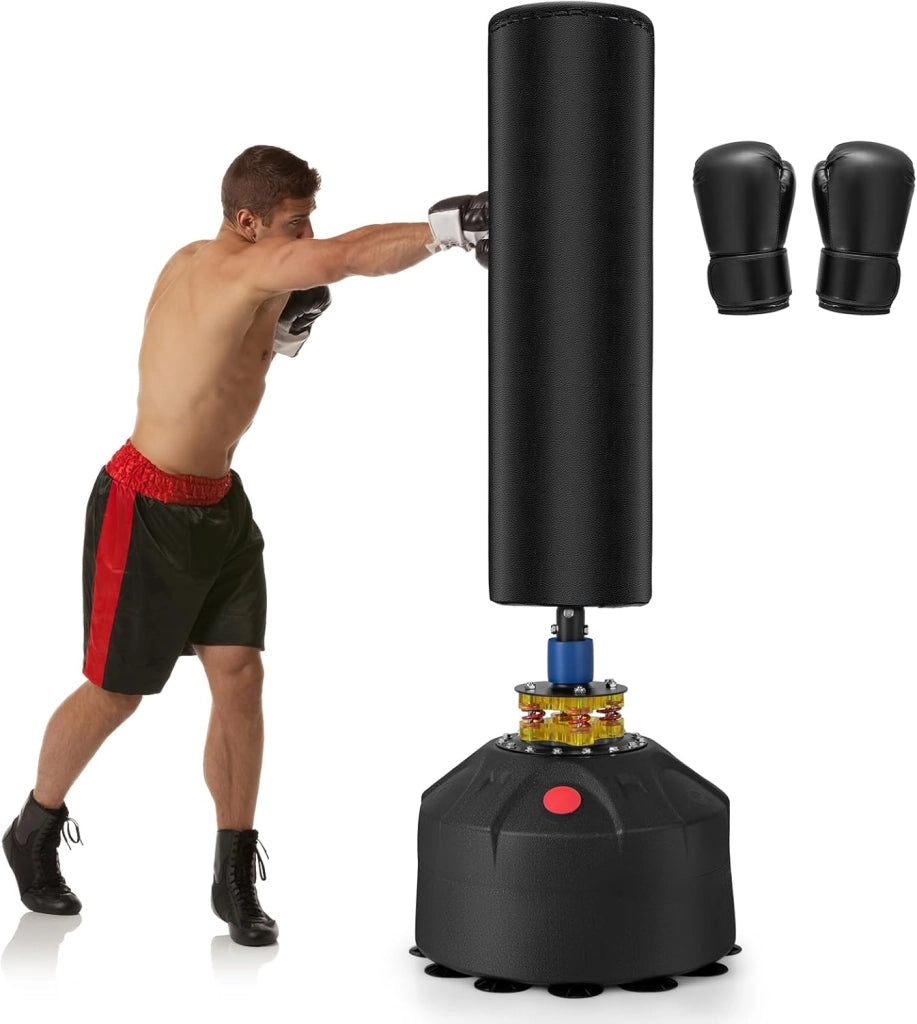 Sacco da Boxe 173 cm, Pesante con Supporto, Set di Sacchi da Boxe, con Base a Ventosa e Guanti da Boxe, Sacco da Sabbia per Adulti