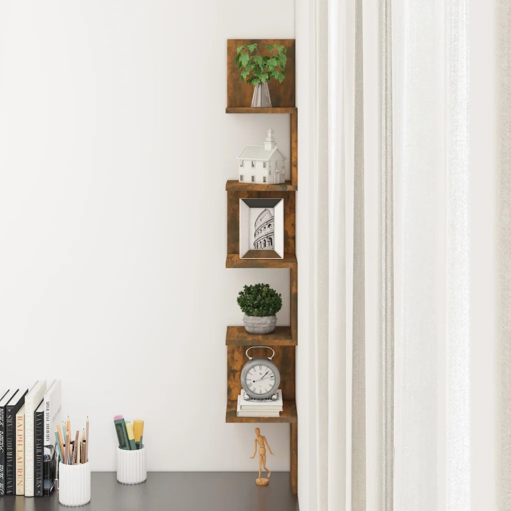 Mensola Muro Angolo Rovere Fumo 20x20x127,5cm Truciolato 815210