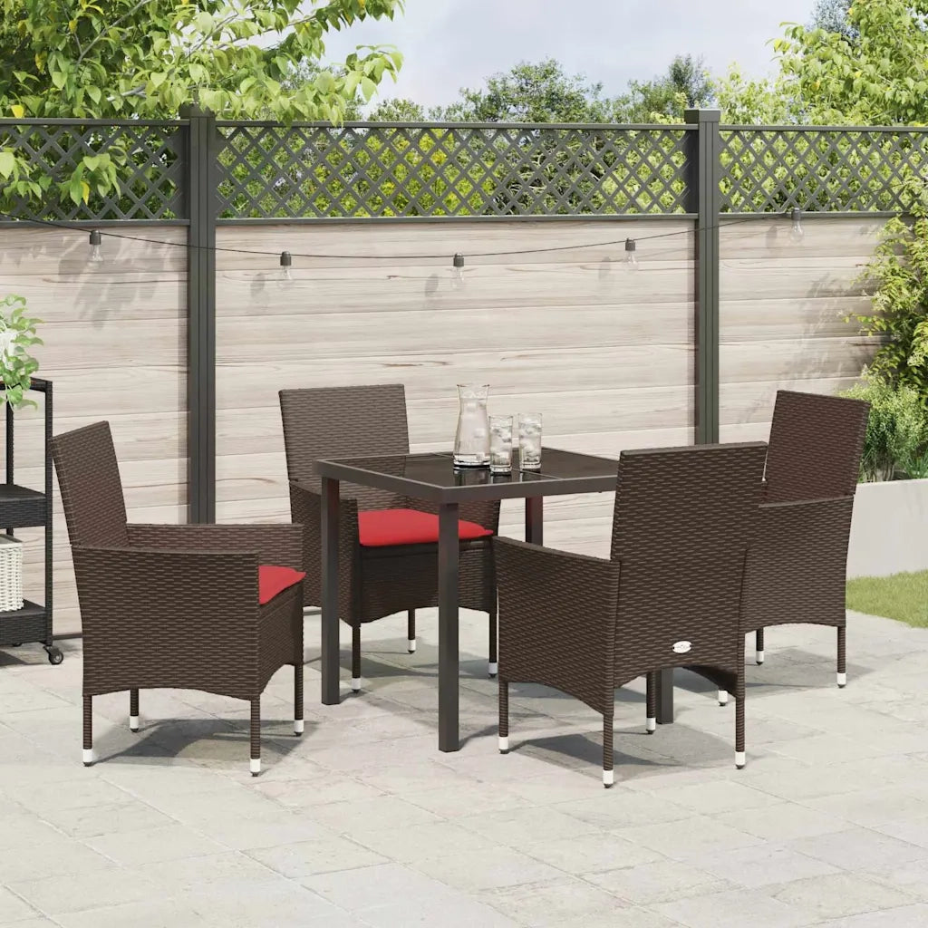 Set di tavolo e sedie con cuscino 5 pcs Marrone Rattan in PE 3379822