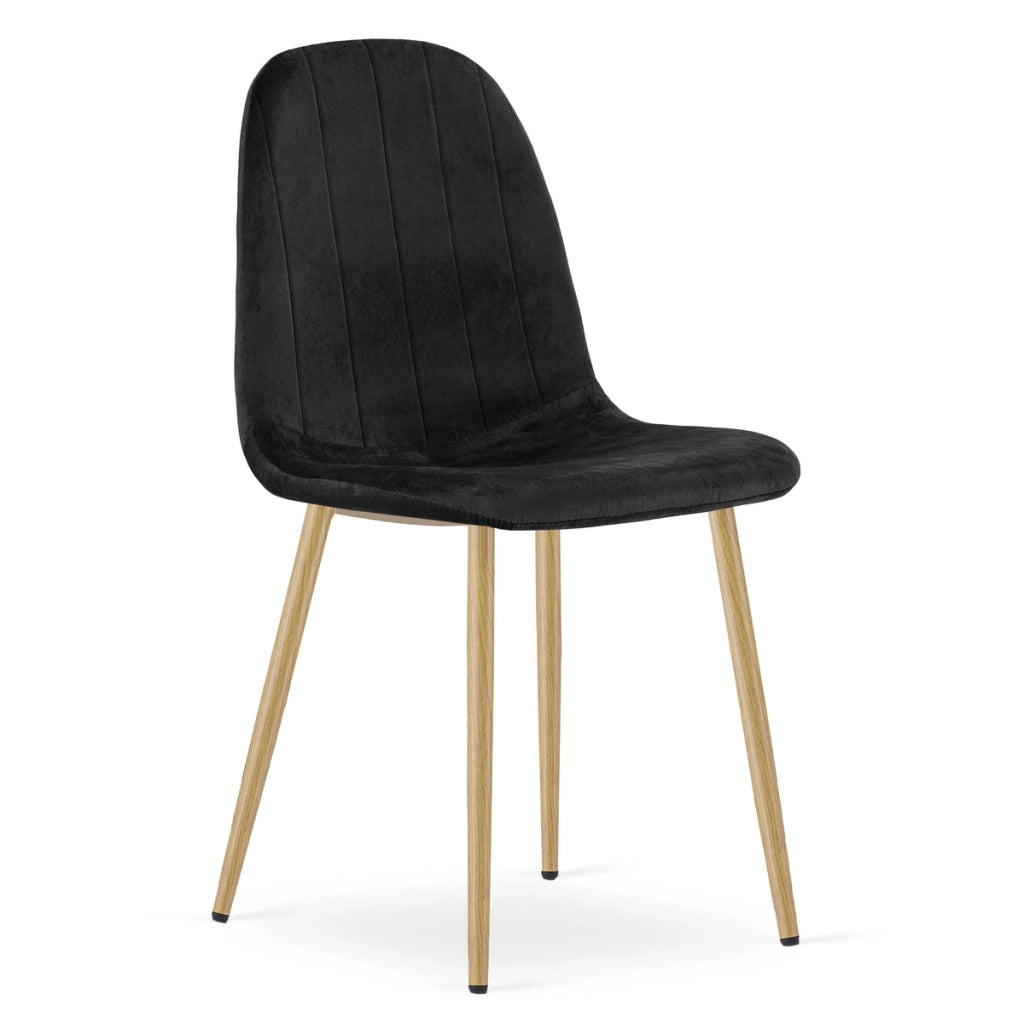 Sedia Padva in velluto nero con gambe effetto rovere