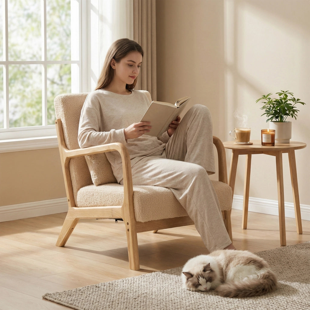 Poltrona relax ¨C zephmum ¨C velluto beige con struttura in legno
