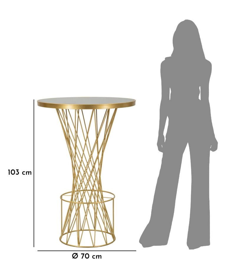 Tavolo Bar Tower New Ø70x103 cm in Ferro e Vetro Oro e Nero