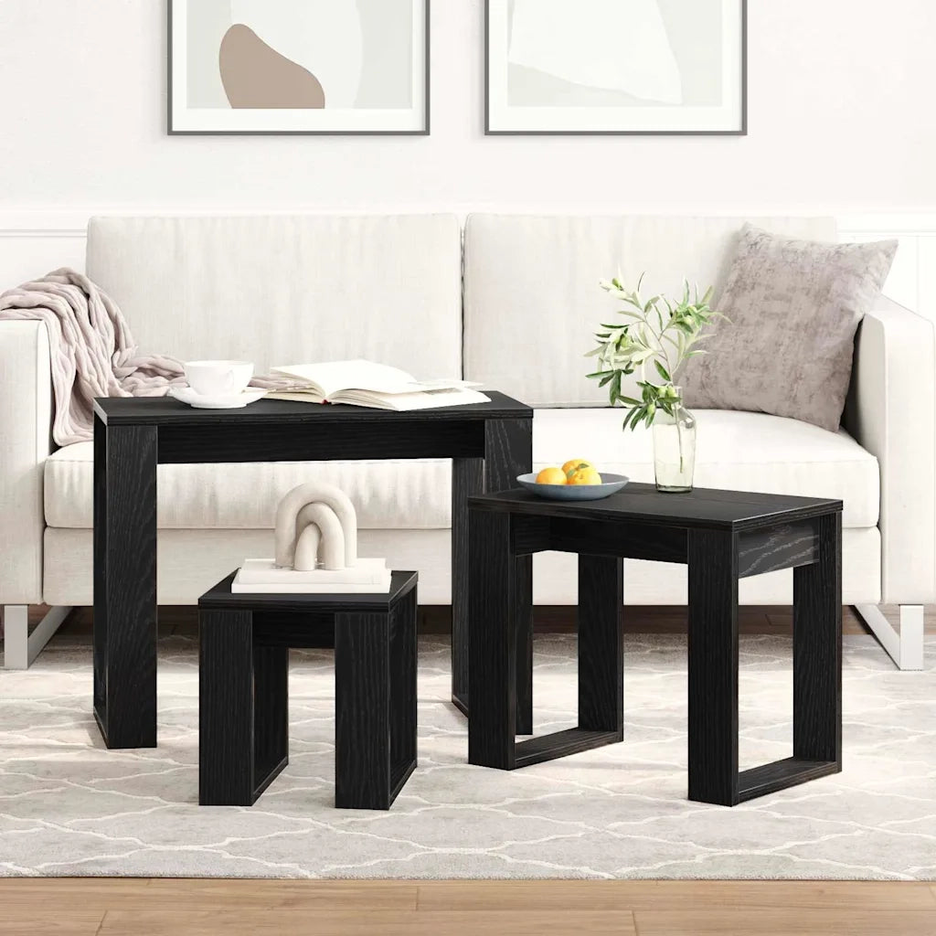 Tavoli da annidamento 3 pz | Tavolo laterale Rovere Nero Legno multistrato