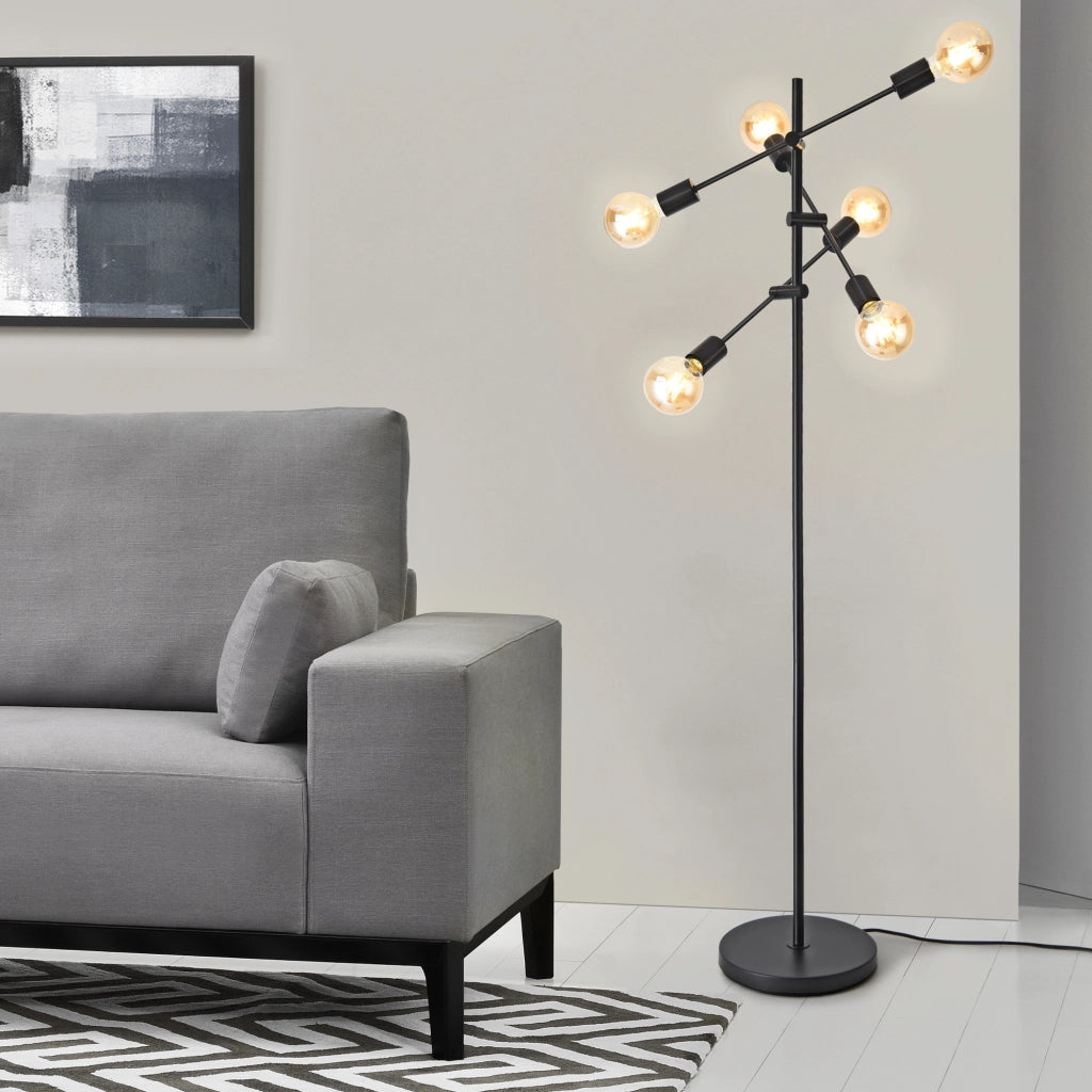 Lampada da Terra 'Craigavon' con 6 Fonti di Luce Regolabili - Piantana in Metallo - Nero [lux.pro]