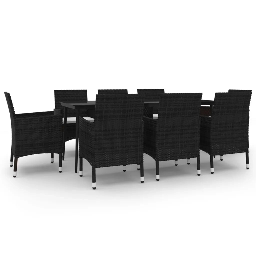 Set da Pranzo per Giardino 9 pz con Cuscini Polyrattan e Vetro cod mxl 41935