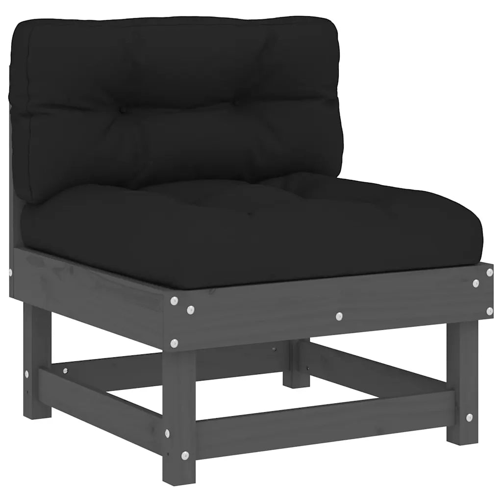 Divani Centrali con Cuscini 2 pz Legno Massello di Pino Grigio 825459