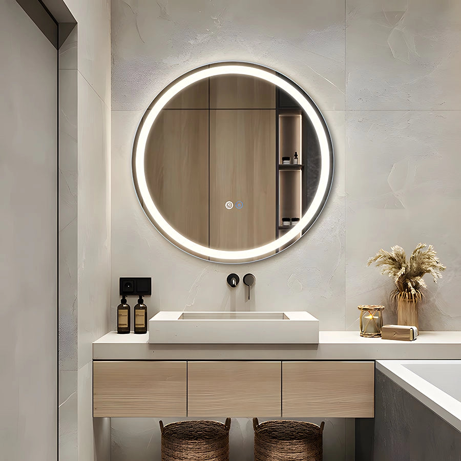 ZMH Specchio da bagno con funzione antiappannamento IP44 Rotondo Bianco Specchio da bagno variabile