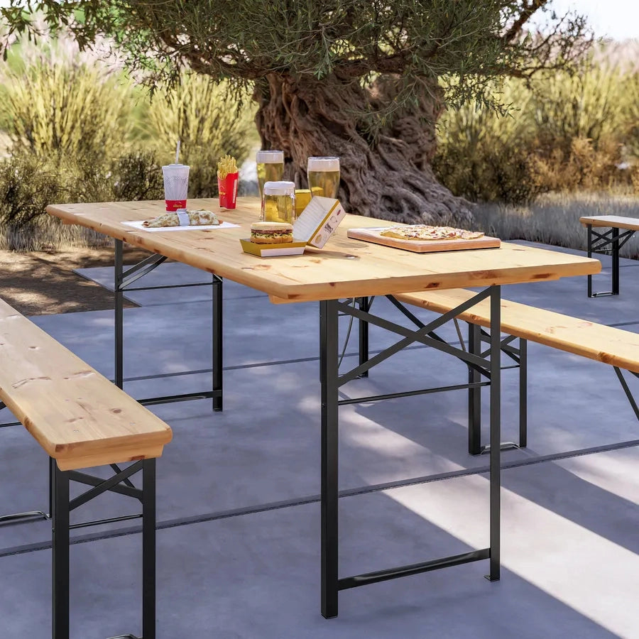 Set Birreria 220×80 cm in Legno e Metallo con panche