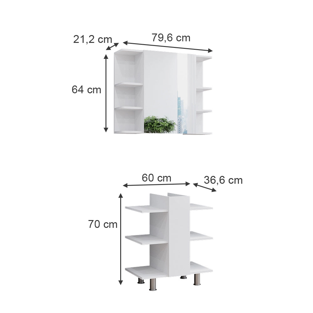 Vicco Set di mobili da bagno Bianco 2 parti, mobile lavabo e mobile specchio per bagno