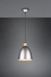 JAGGER SOSPENSIONE CONO METALLO NICKEL ANTICATO E LEGNO D.25CM 1 LUCE ATTACCO E27