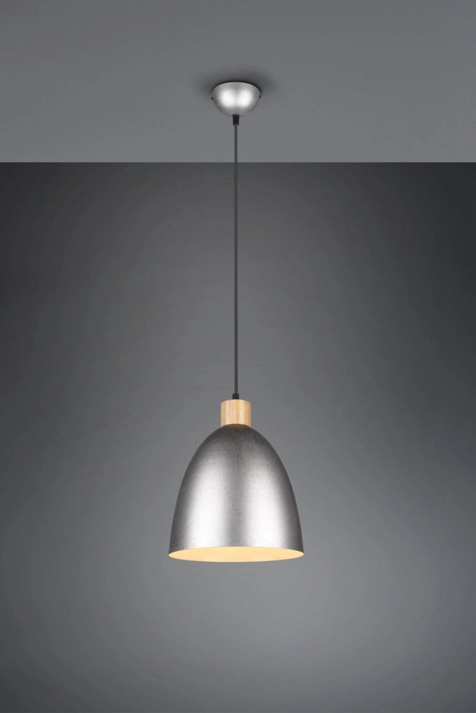 JAGGER SOSPENSIONE CONO METALLO NICKEL ANTICATO E LEGNO D.25CM 1 LUCE ATTACCO E27
