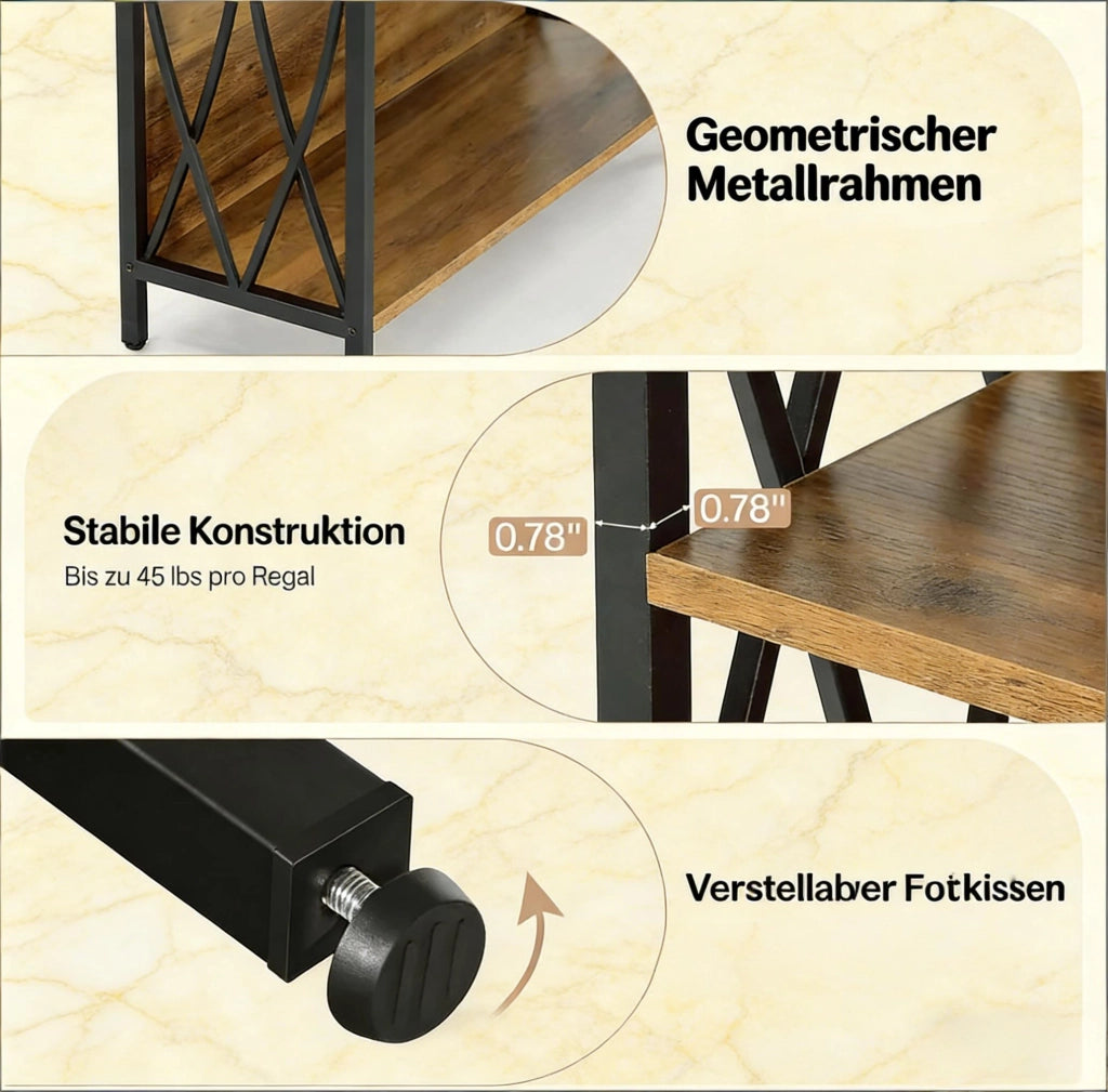 LIBRERIA INDUSTRIALE 180 cm MDF E METALLO Nero/Marrone