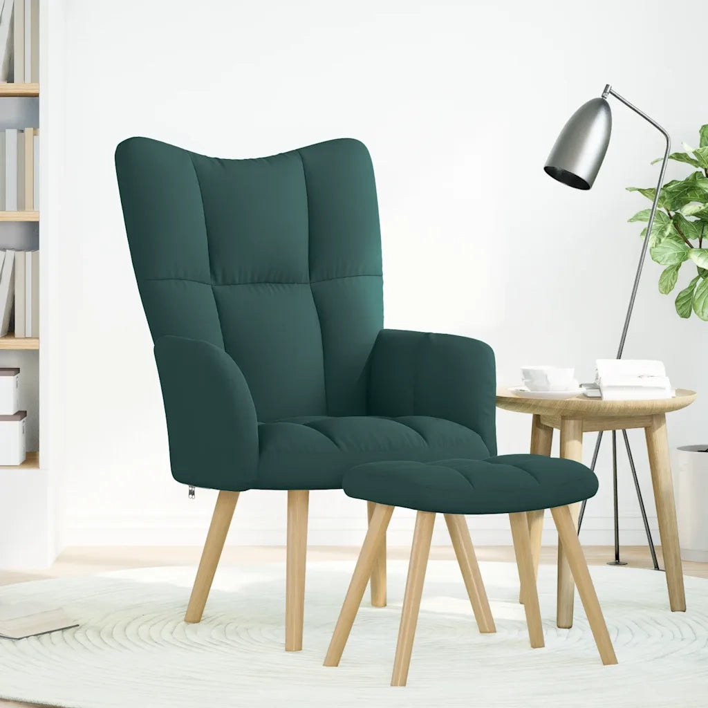Divano Sedia-Poltrona Relax con Poggiapiedi Verde Scuro in Tessuto 297664