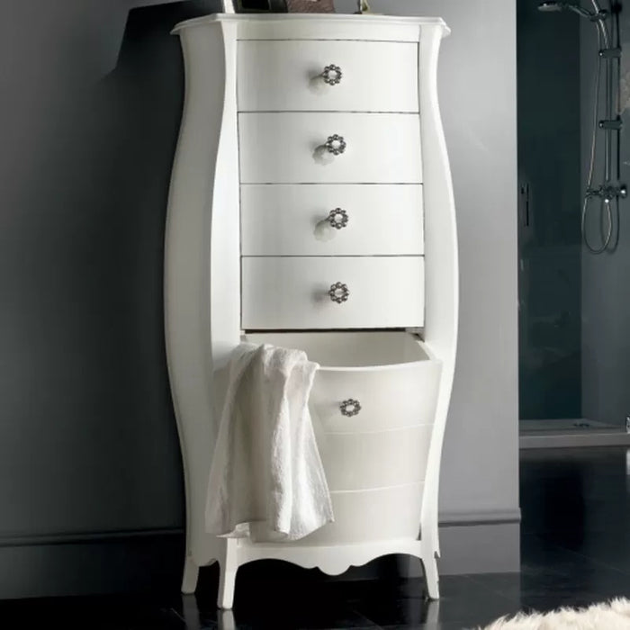 Cassettiera bombata legno bianco 4 cassetti e ribalta 73x37x141 (1379) - Mobili 2G