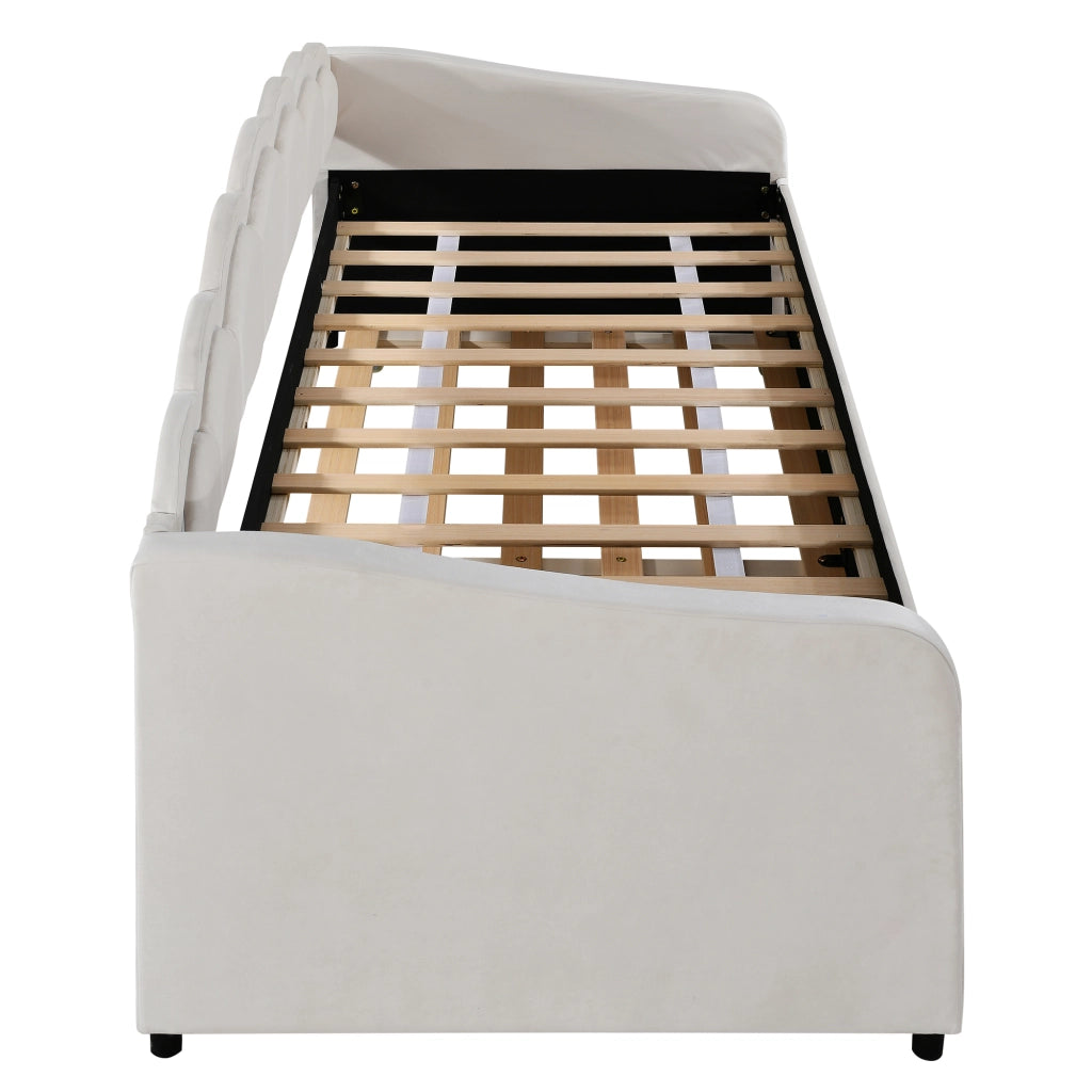 LETTO Divano letto estraibile 90x200 cm Beige in velluto e MDF