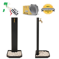 Fontana da Giardino Design a Colonna Ovale Rubinetto in Ottone e Base con Ciottoli Verde