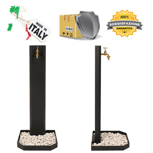 Fontana da Giardino Design a Colonna Ovale Rubinetto in Ottone e Base con Ciottoli Verde