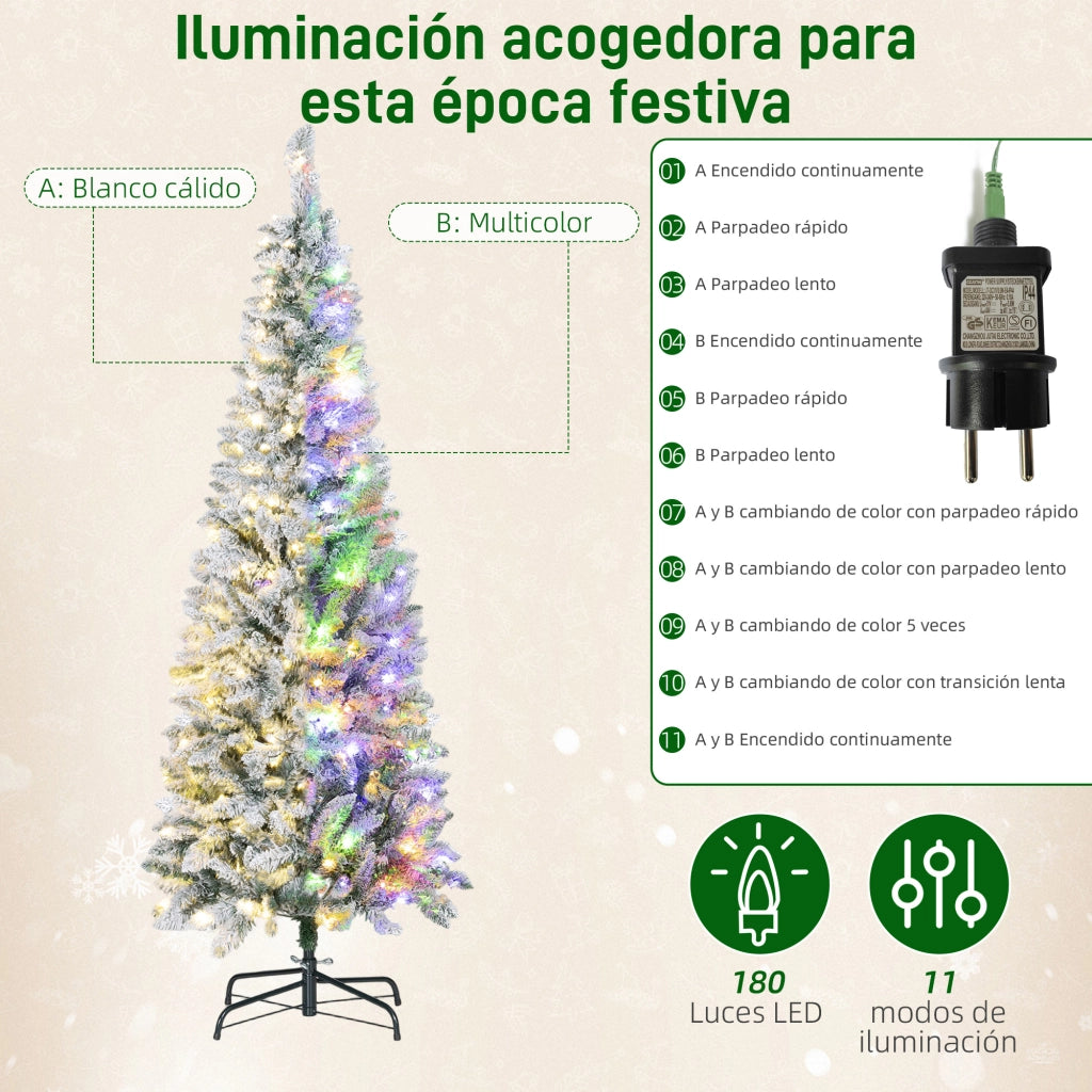 Albero di Natale Stretto 180 cm con Luci LED Bicolori 11 Modalita' Illuminazione ¨C zephmum ¨C Verde 479 Rami