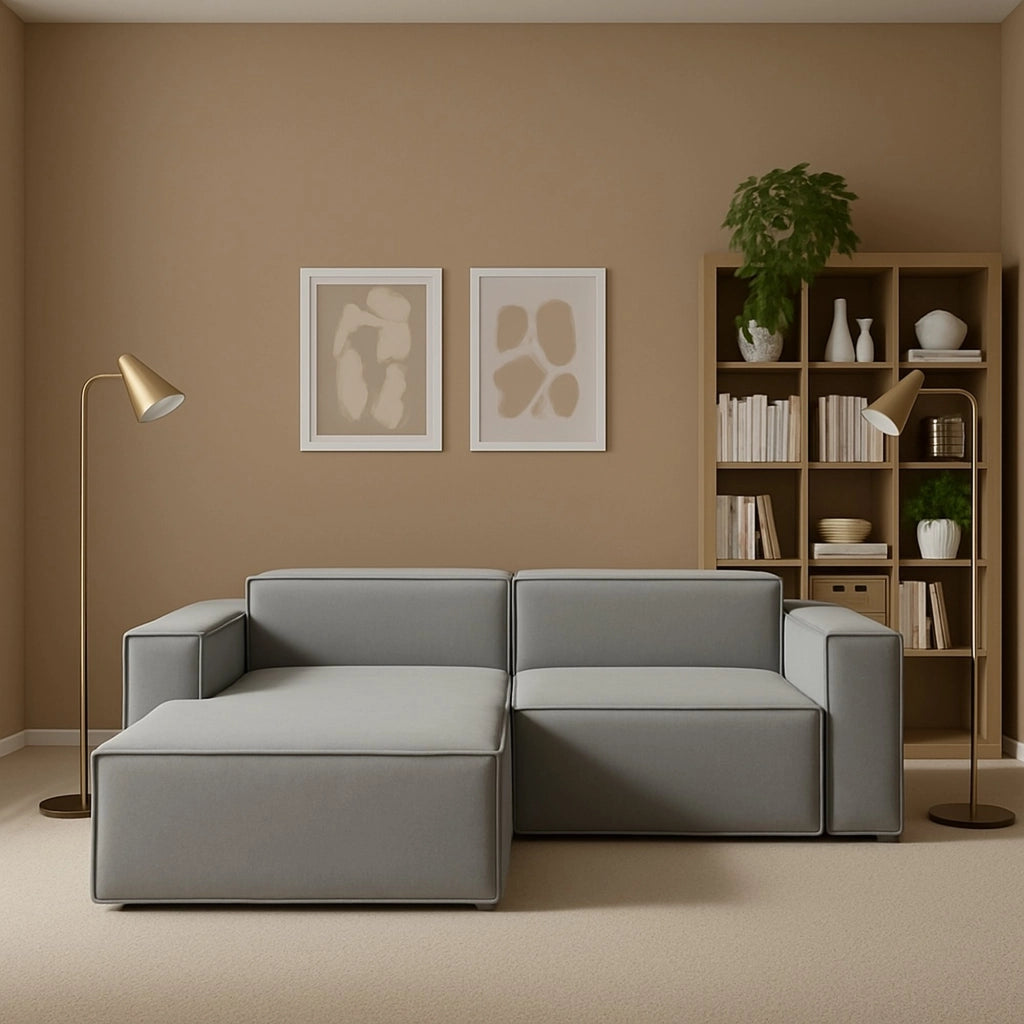 Divano fisso Alhoa, Divano componibile a 2 posti con penisola sinistra, Made in Italy, SofÒ  moderno in tessuto, Cm 220x170h70, Grigio