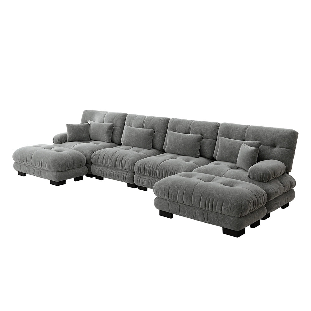 Divano angolare modulare - Xylo - Configurazione U, 4 posti con pouf removibile, grigio