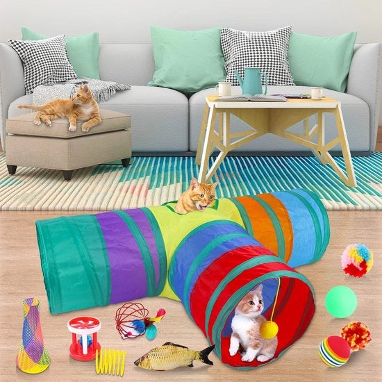 Giocattoli per gatti 35pz - Set di giocattoli interattivi per gatti - Tunnelli per gatti - Palle - Stuzzicadenti divertenti per gatti - Giocattoli a sfida - Giocattoli di peluche - Topi da caccia ecc.