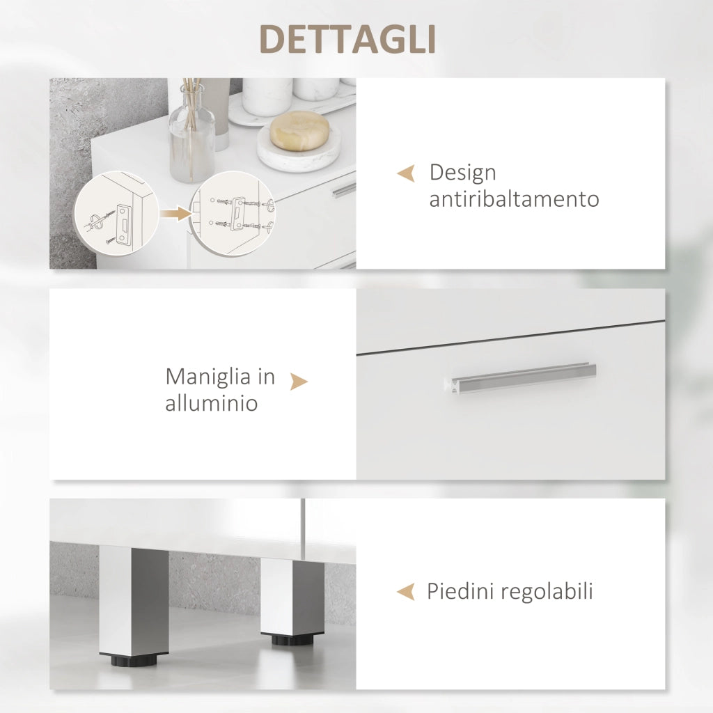Mobile Bagno 60x30x93 cm con 2 Cassetti e Armadietto Rivestimento in Melamina Bianco