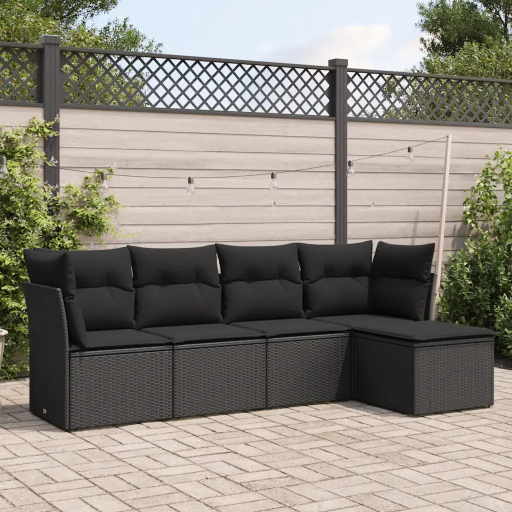 Set Divani da Giardino 5 pz | Set Salotto da Giardino con Cuscini in Polyrattan Nero