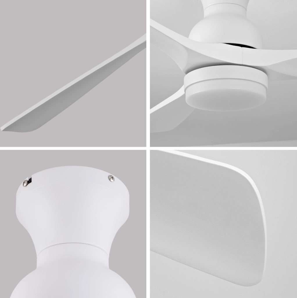 Ventilatore da soffitto bianco 52 pollici con luce LED; 3 pale in legno; telecomando