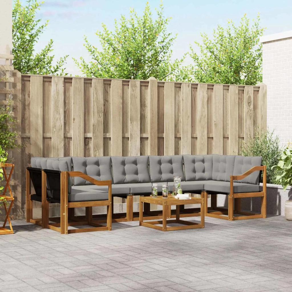 Set di divani da esterno 8 pcs Grigio Naturale e Chiaro